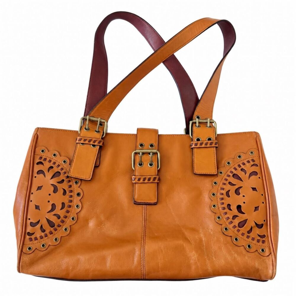 Vintage Y2K Hype Tan Leather Buckle Shoulder Bag - Picture 2 of 8